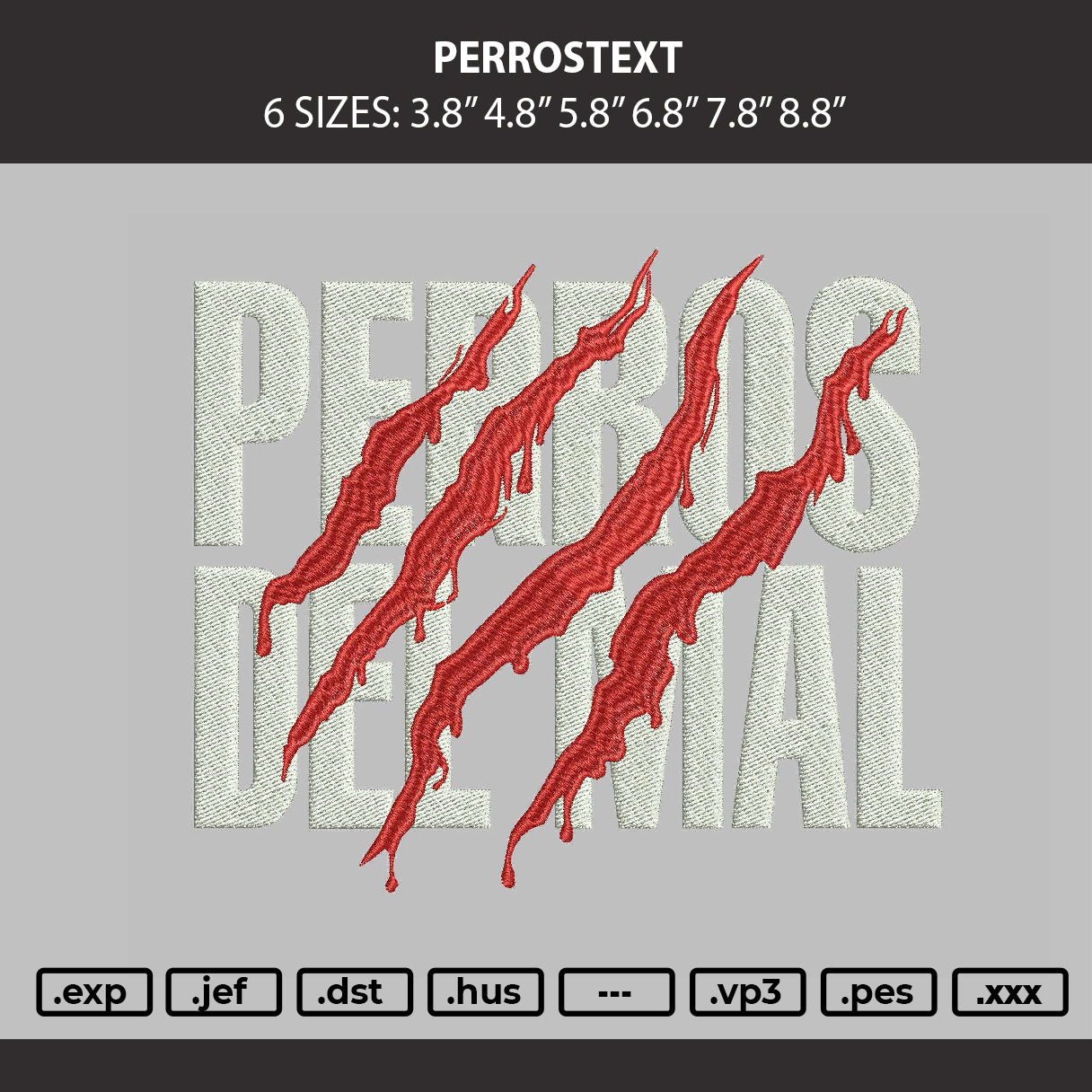 Perrostext Embroidery Machine Design File 6 sizes