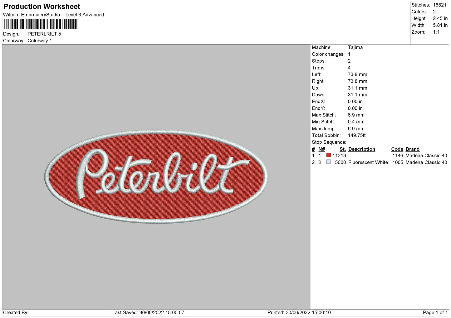 Peterlrilt Embroidery File 4 sizes