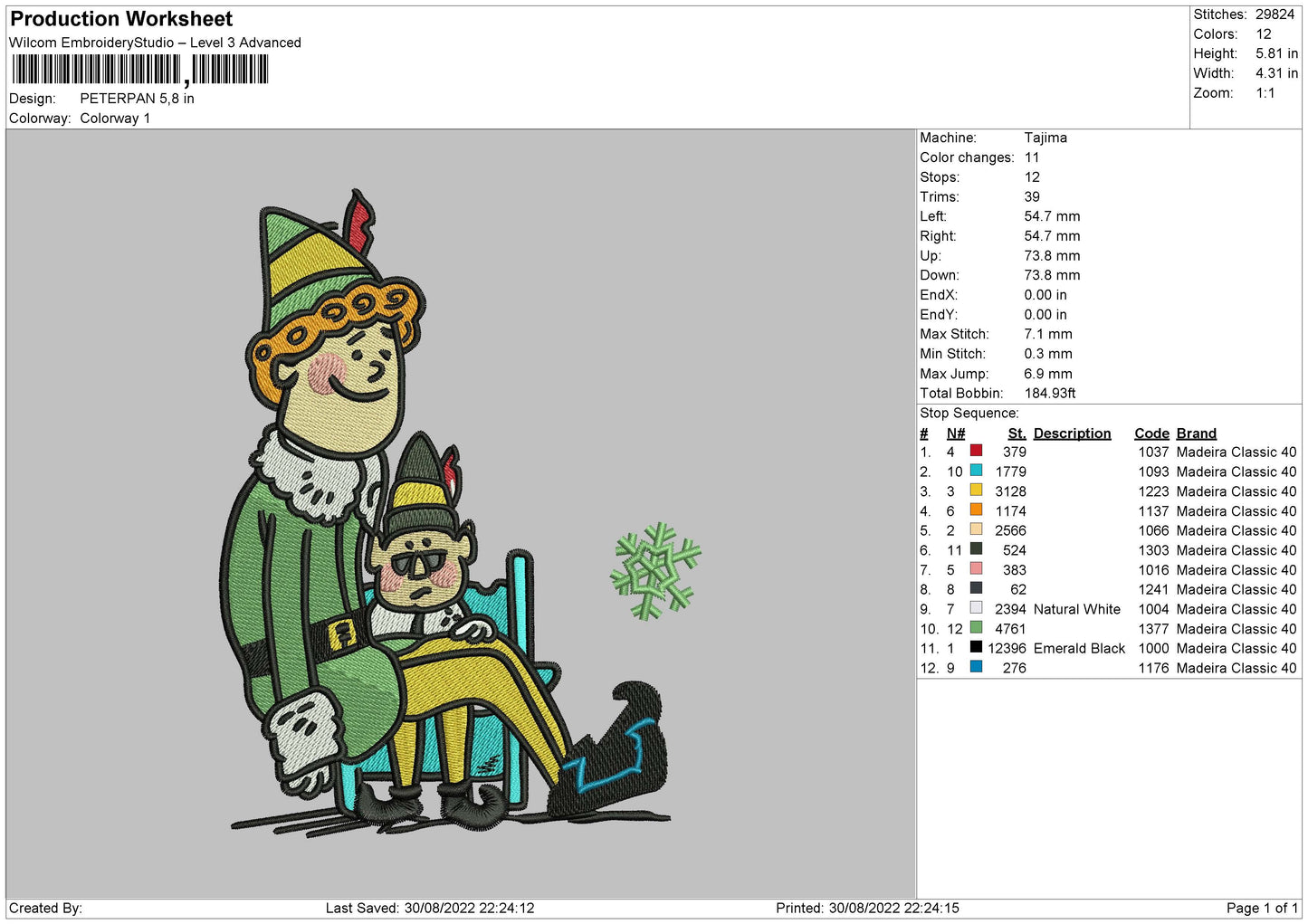 Peterpan Embroidery File 5 sizes