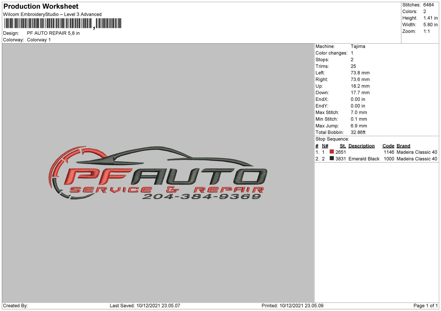 PF Auto Repair Embroidery File 4 size