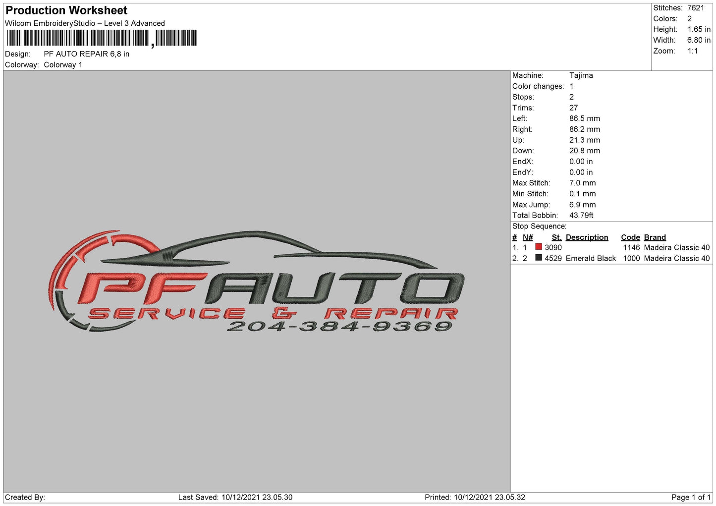 PF Auto Repair Embroidery File 4 size