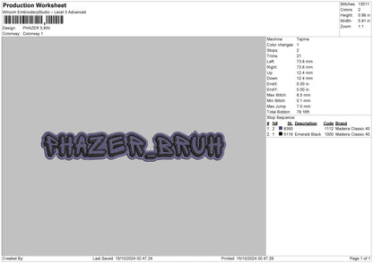 Phazertext Embroidery File 6 sizes