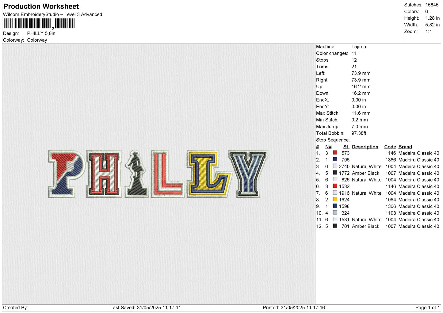 PHILLY Embroidery File 6 size