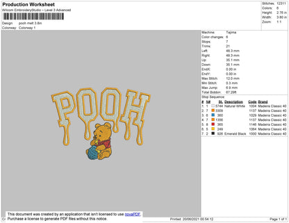 Pooh Melt Embroidery File 4 size