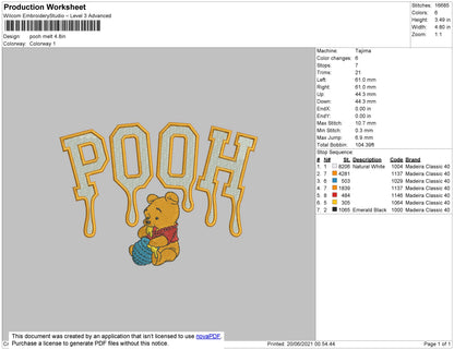 Pooh Melt Embroidery File 4 size