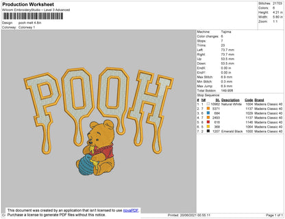 Pooh Melt Embroidery File 4 size