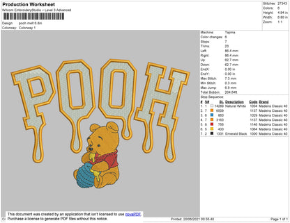 Pooh Melt Embroidery File 4 size