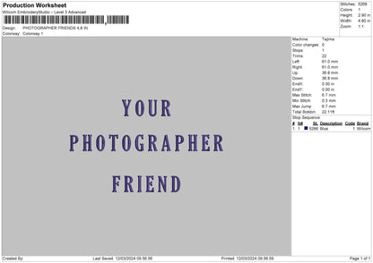Photograph 1203 Embroidery File 6 sizes