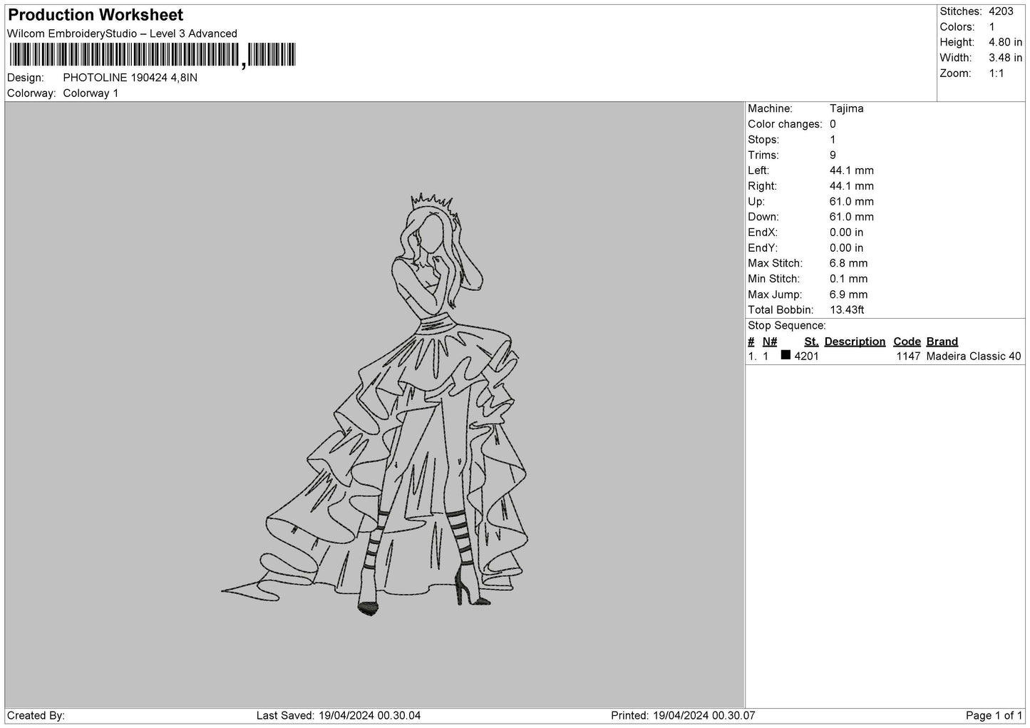 Photoline 1904 Embroidery File 6 sizes