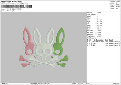 Psycho Bunnys Embroidery File 4 sizes