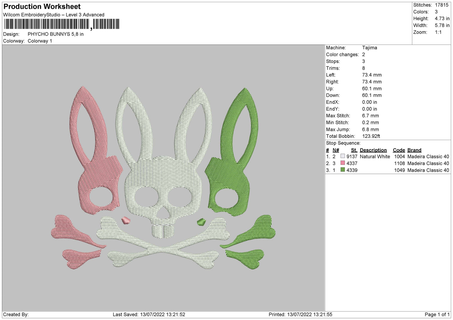 Psycho Bunnys Embroidery File 4 sizes