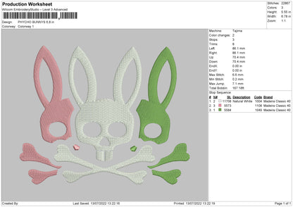 Psycho Bunnys Embroidery File 4 sizes