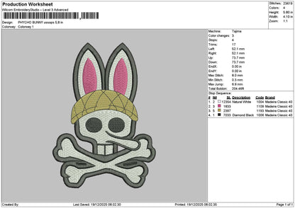Bunny Skull Embroidery File 6 sizes