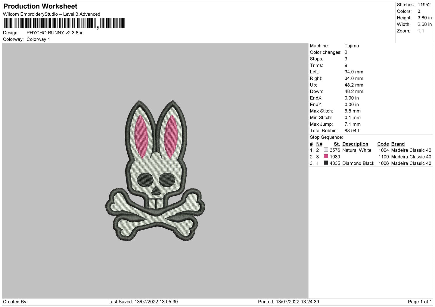 Psycho Bunny Embroidery File 4 sizes