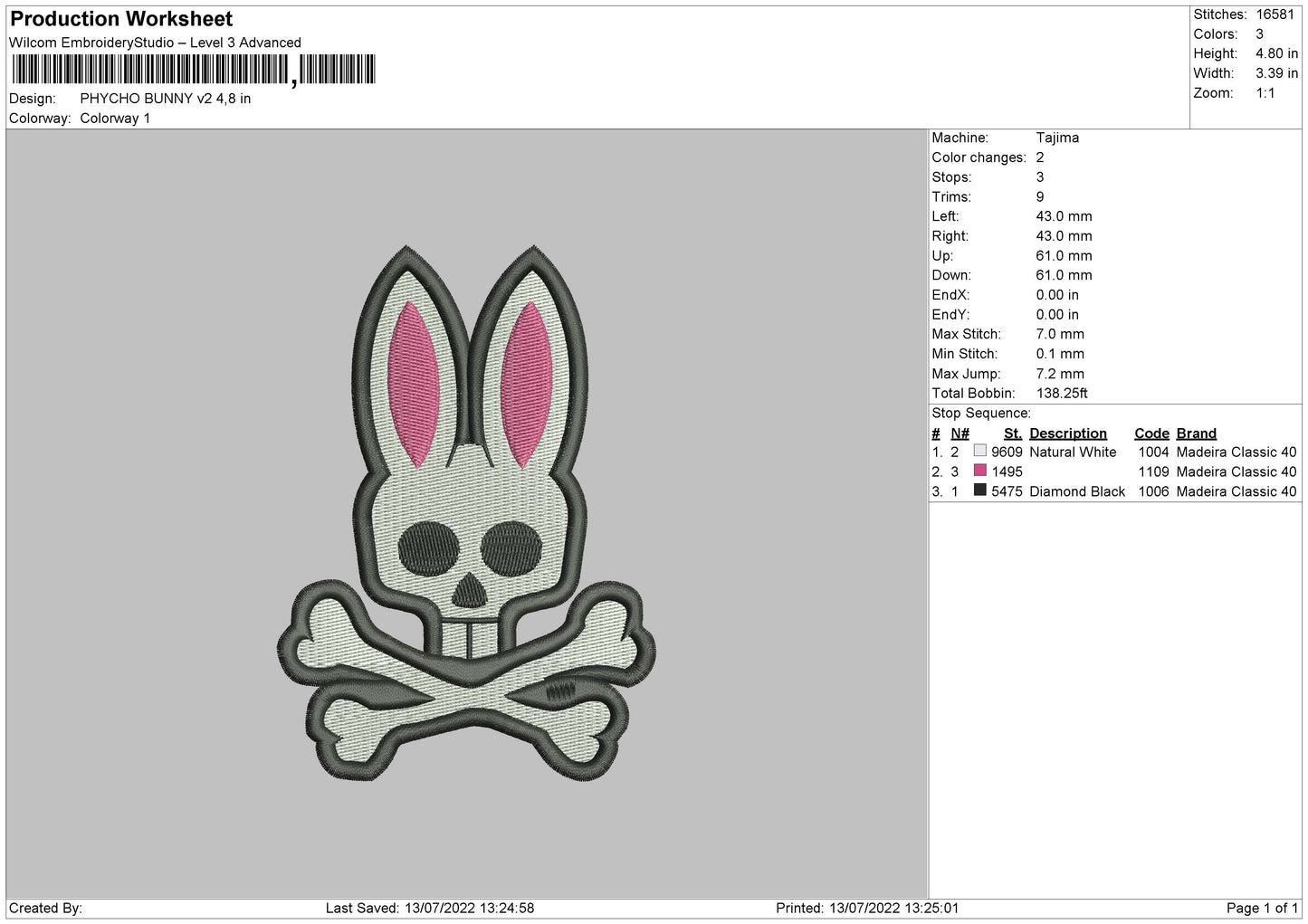 Psycho Bunny Embroidery File 4 sizes