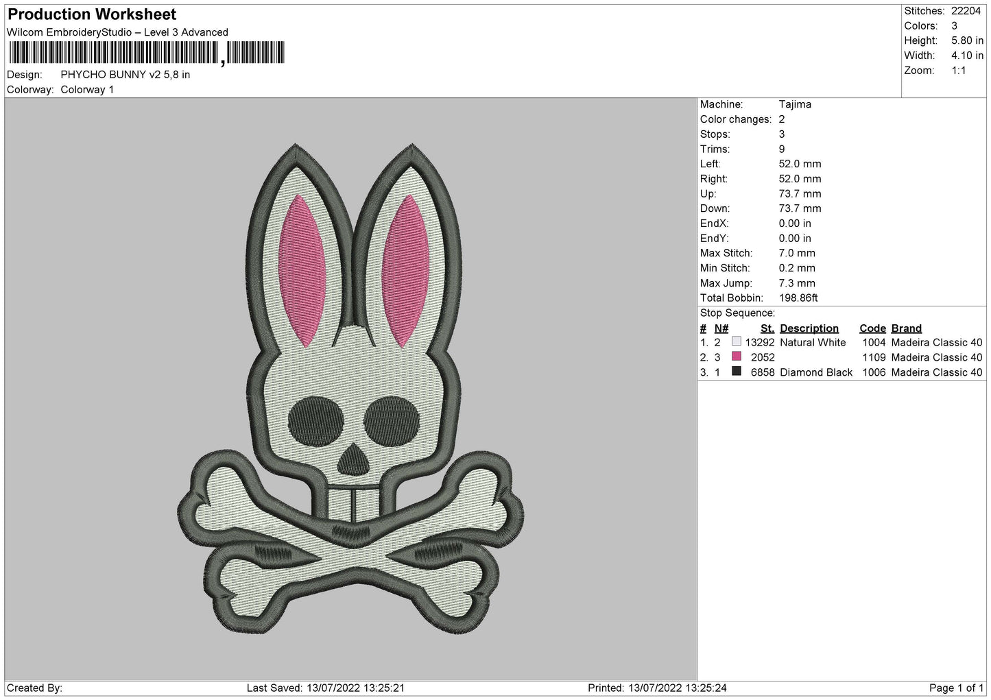 Psycho Bunny Embroidery File 4 sizes