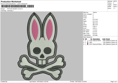 Psycho Bunny Embroidery File 4 sizes