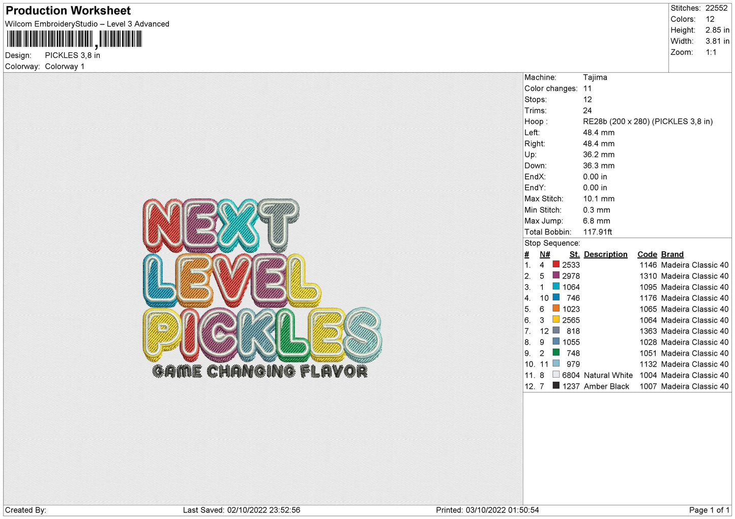 Pickles Embroidery File 6 sizes