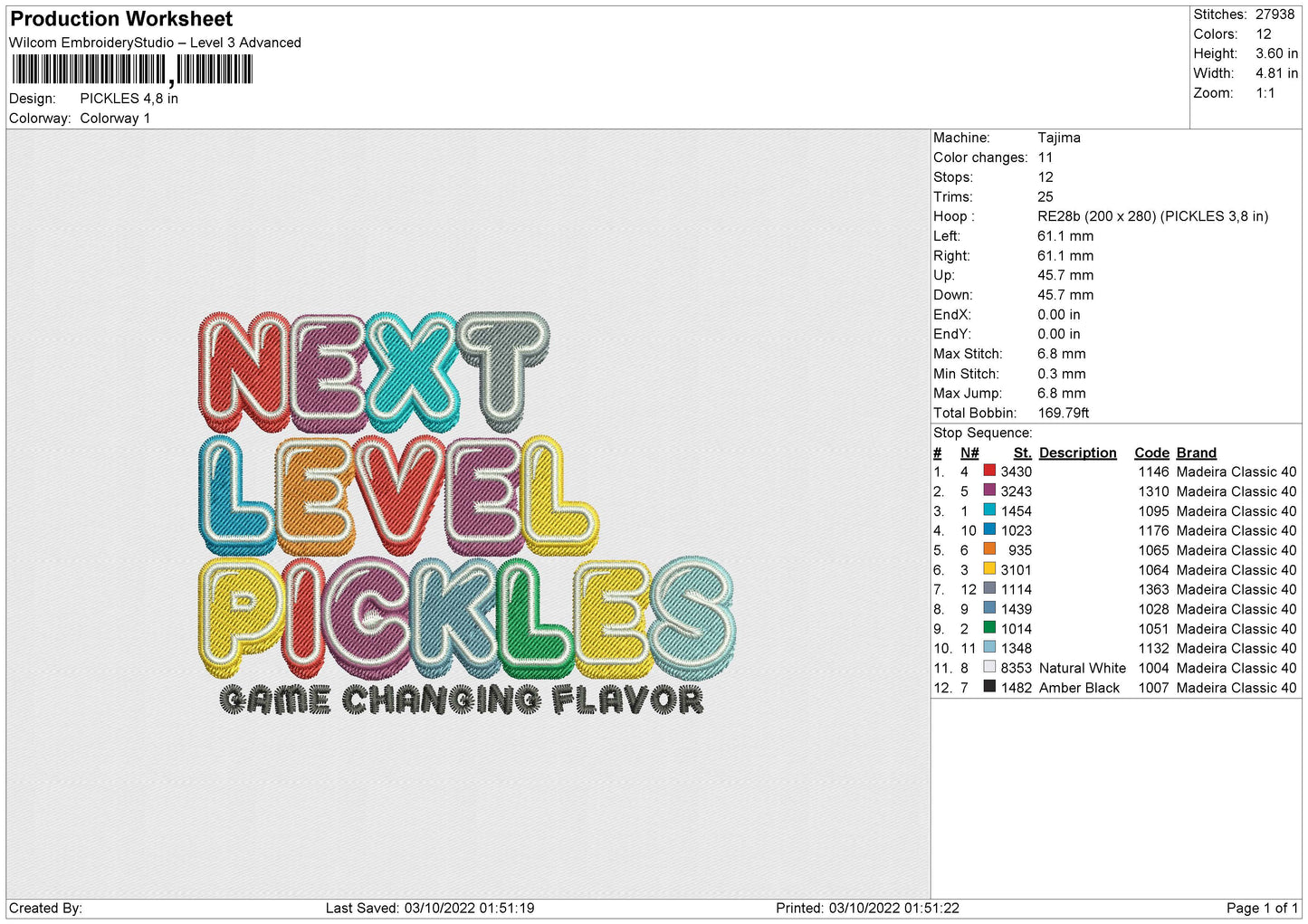 Pickles Embroidery File 6 sizes
