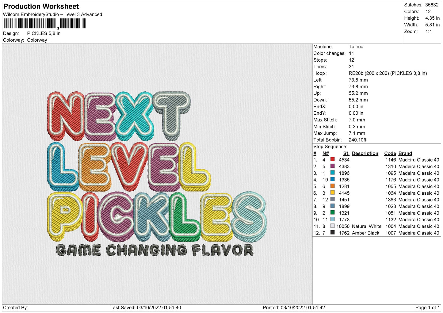 Pickles Embroidery File 6 sizes