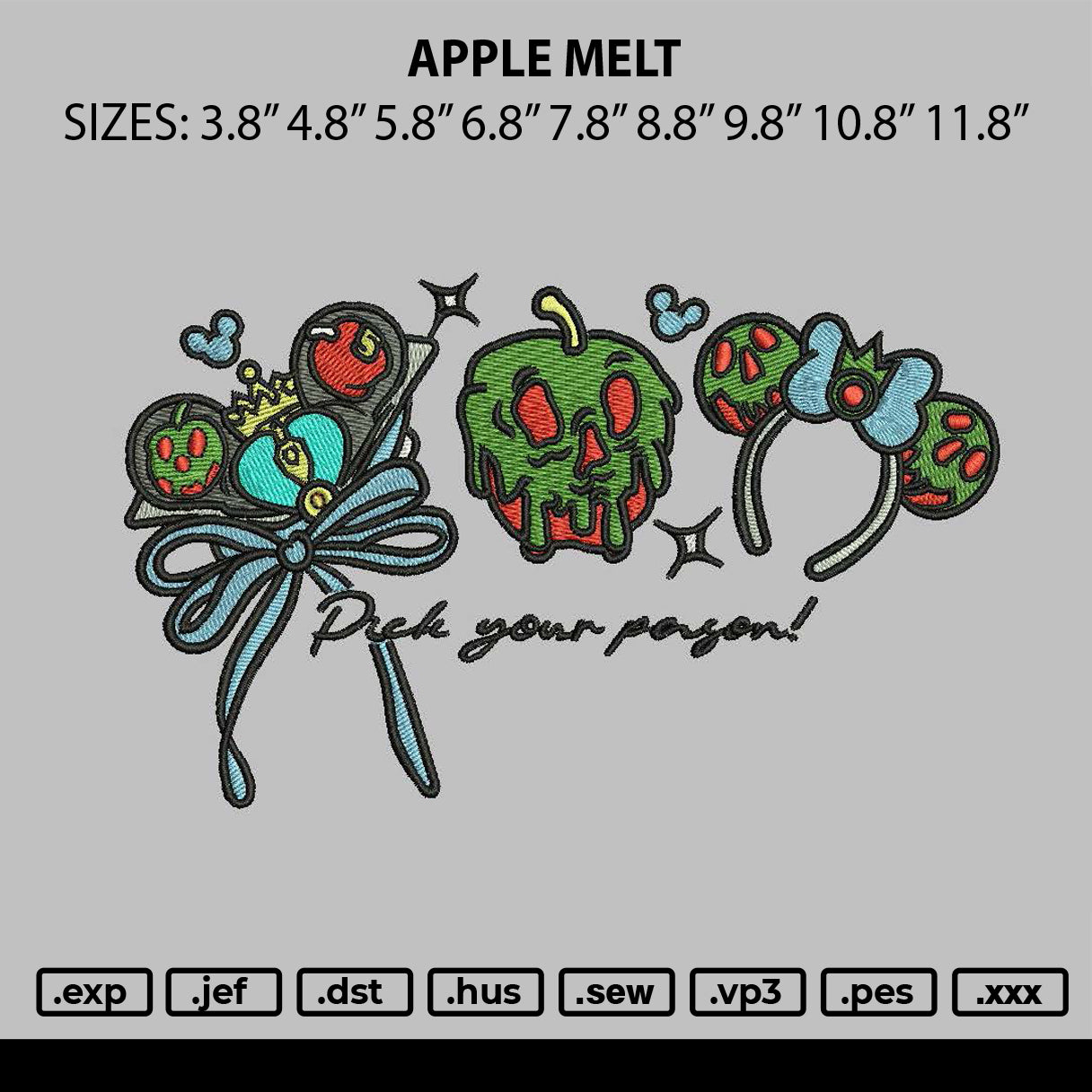 Apple Melt Embroidery File 6 sizes