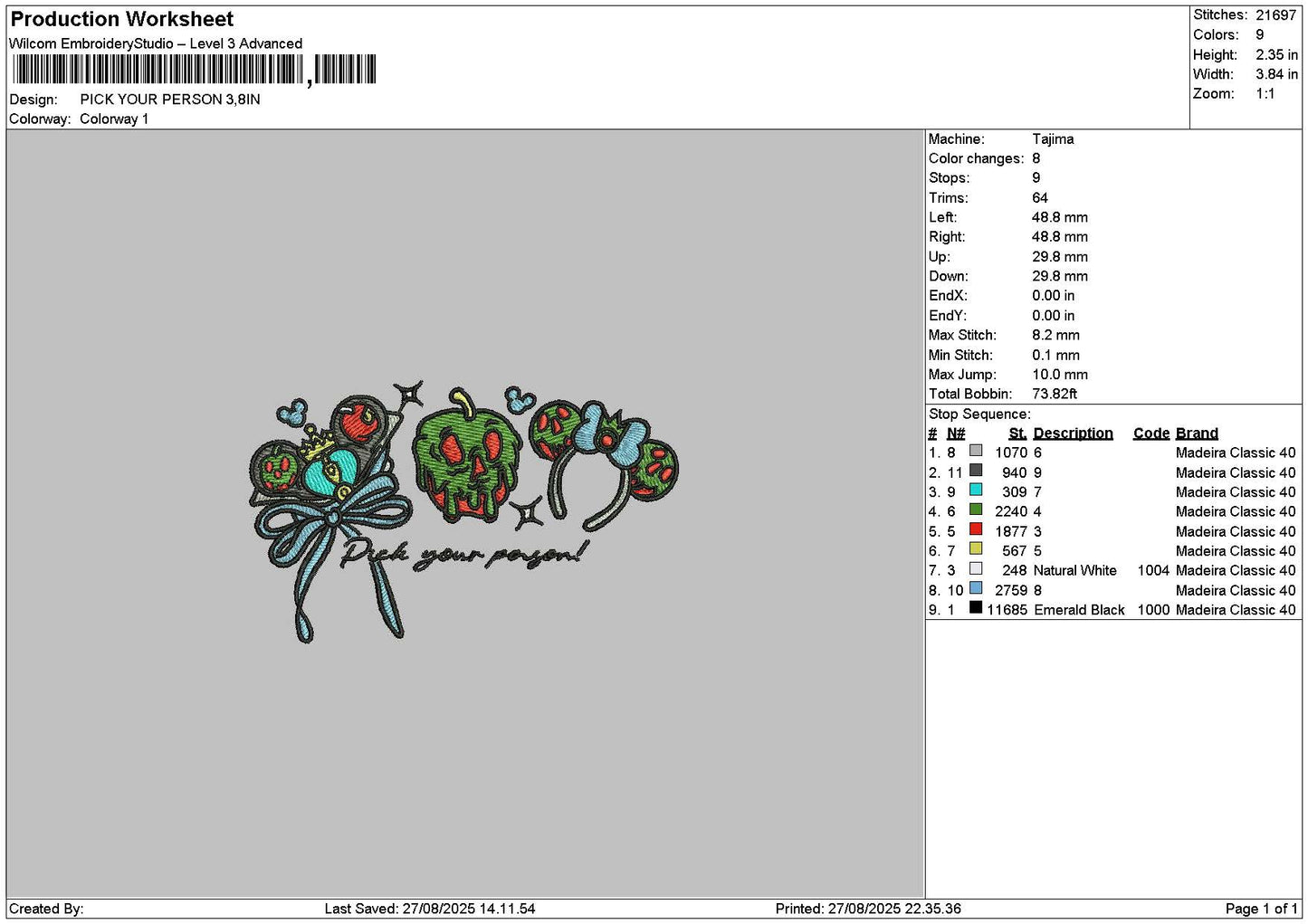 Apple Melt Embroidery File 6 sizes