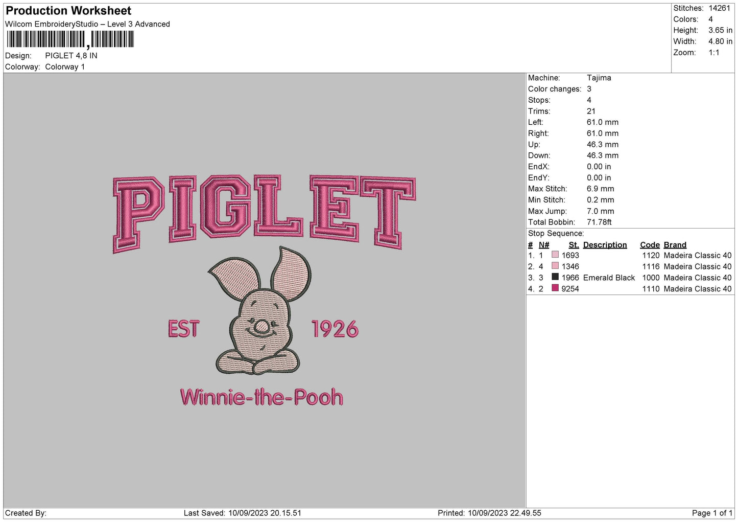 Piglet Embroidery File 6 sizes
