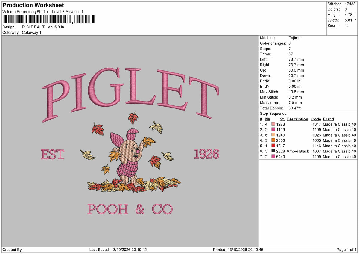 Piglet Text 1310 Embroidery Machine Design File 6 sizes