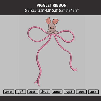 Piglet Ribbon Embroidery Machine Design File 6 sizes