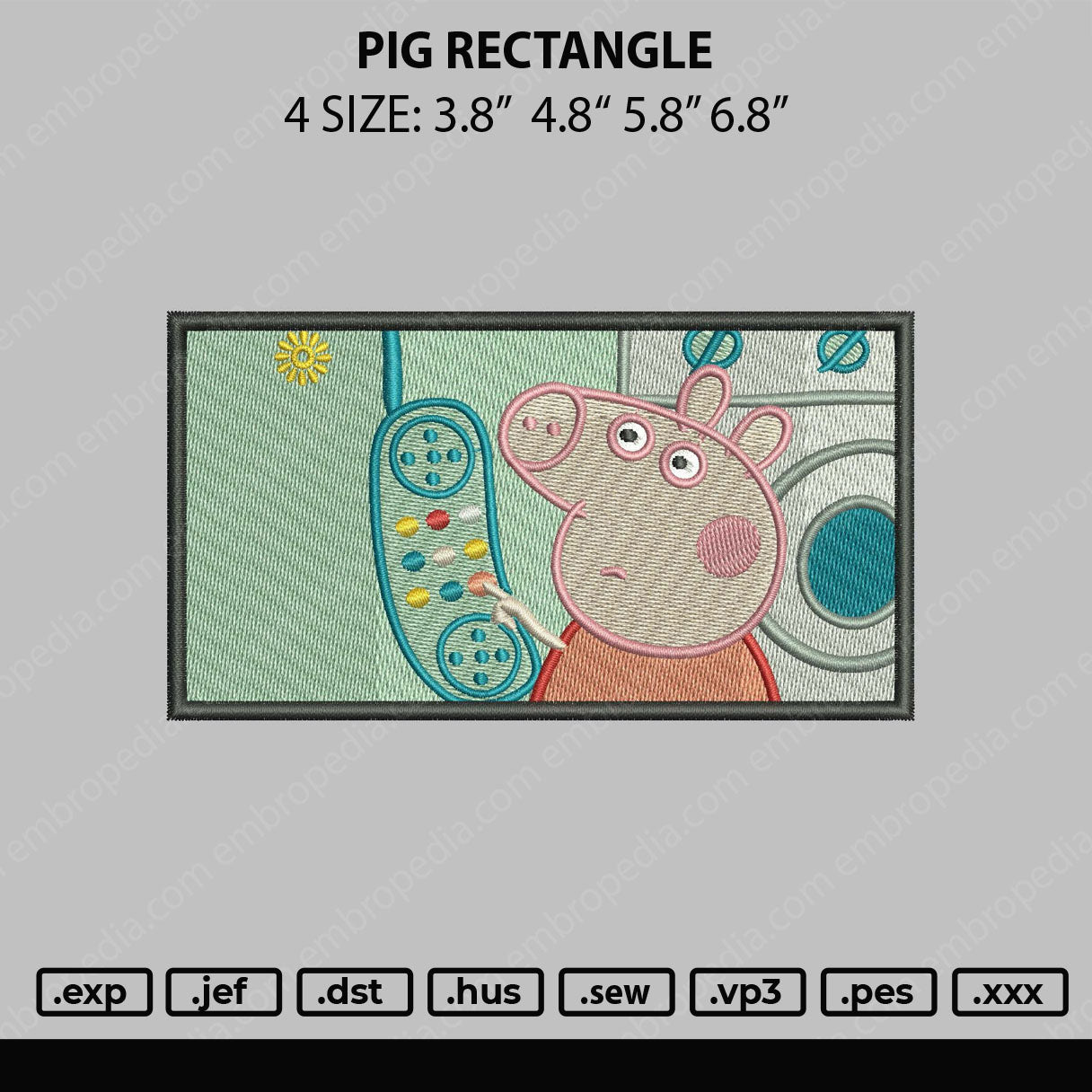 Pig Rectangle Embroidery File 4 size