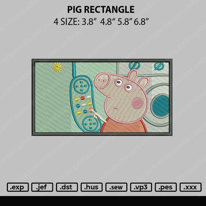 Pig Rectangle Embroidery File 4 size