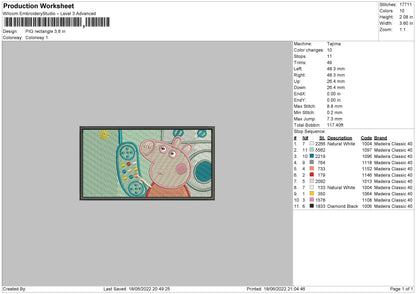 Pig Rectangle Embroidery File 4 size