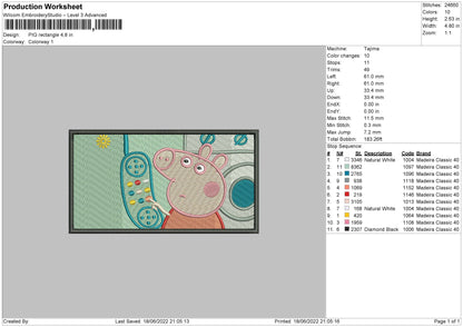 Pig Rectangle Embroidery File 4 size