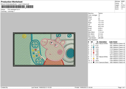 Pig Rectangle Embroidery File 4 size