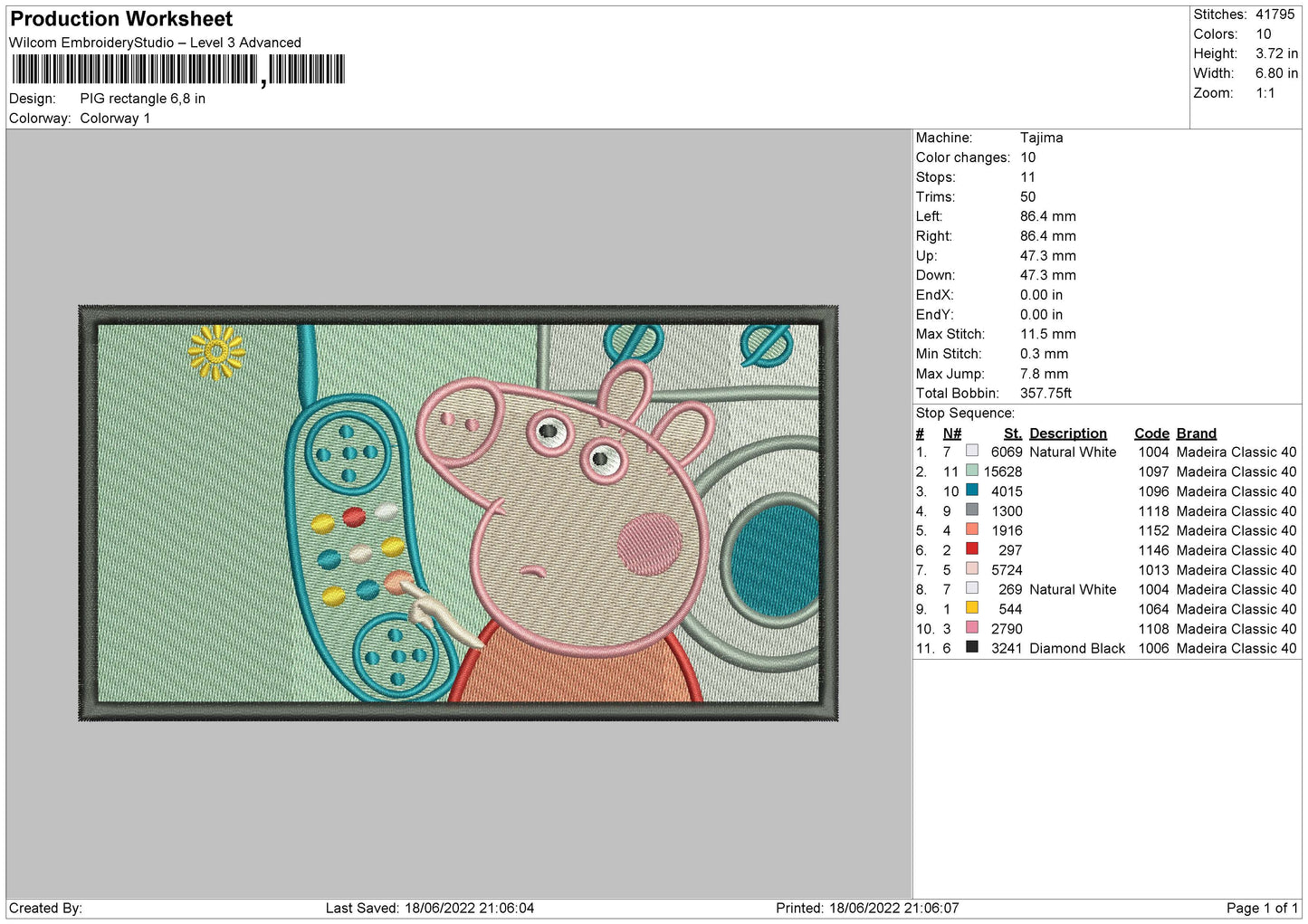 Pig Rectangle Embroidery File 4 size