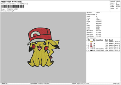 Pikachu Caps Embroidery File 4 size
