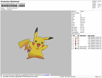 Pikachu V4 Embroidery File 4 size