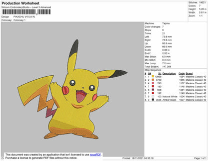 Pikachu V4 Embroidery File 4 size