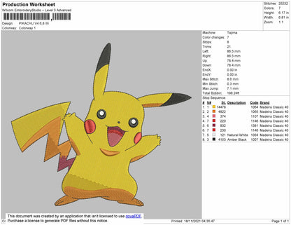 Pikachu V4 Embroidery File 4 size