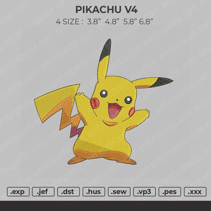 Pikachu V4 Embroidery File 4 size