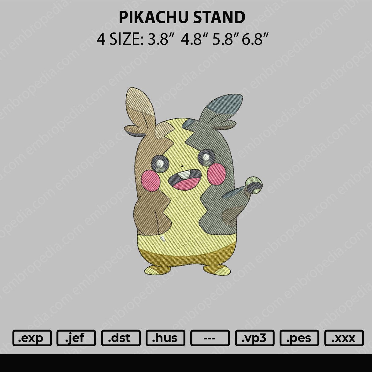 Pikachu Stand Embroidery File 4 size