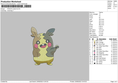 Pikachu Stand Embroidery File 4 size