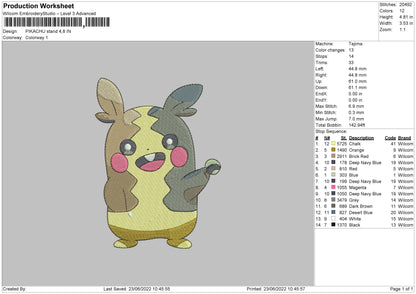Pikachu Stand Embroidery File 4 size