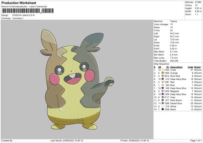 Pikachu Stand Embroidery File 4 size