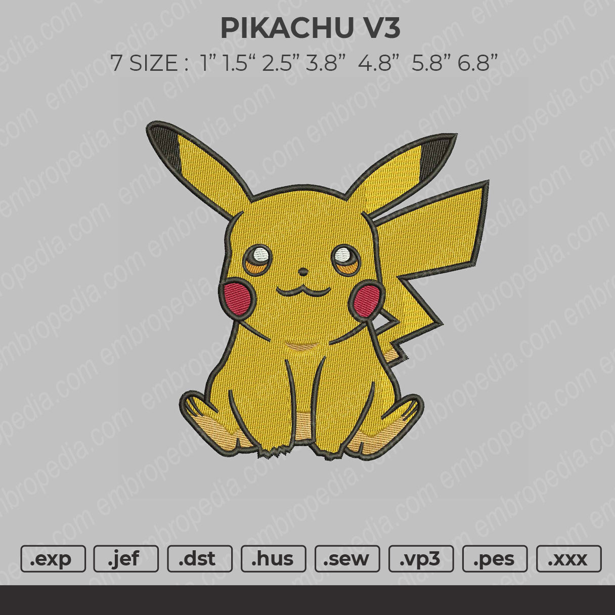 Pikachu V3 Embroidery File 7 size