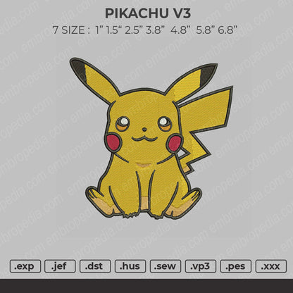Pikachu V3 Embroidery File 7 size