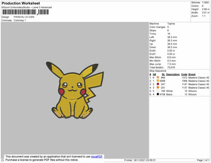Pikachu V3 Embroidery File 7 size