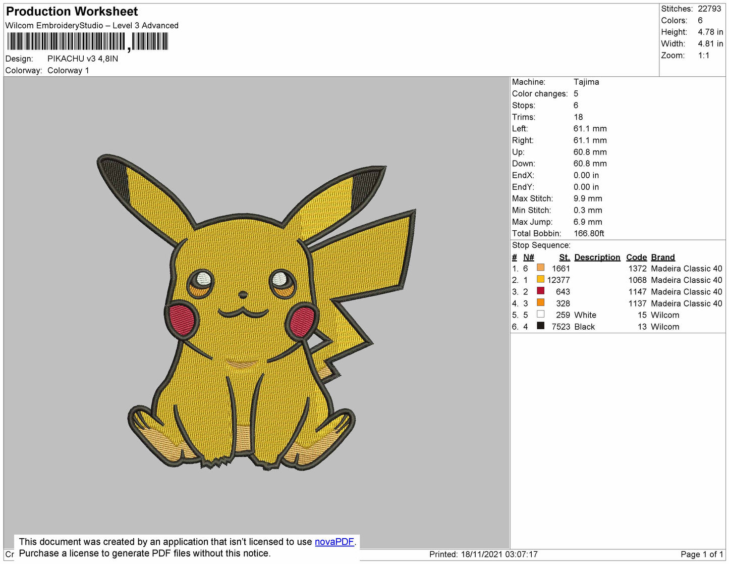 Pikachu V3 Embroidery File 7 size