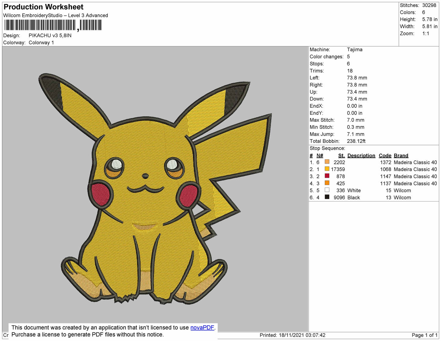 Pikachu V3 Embroidery File 7 size