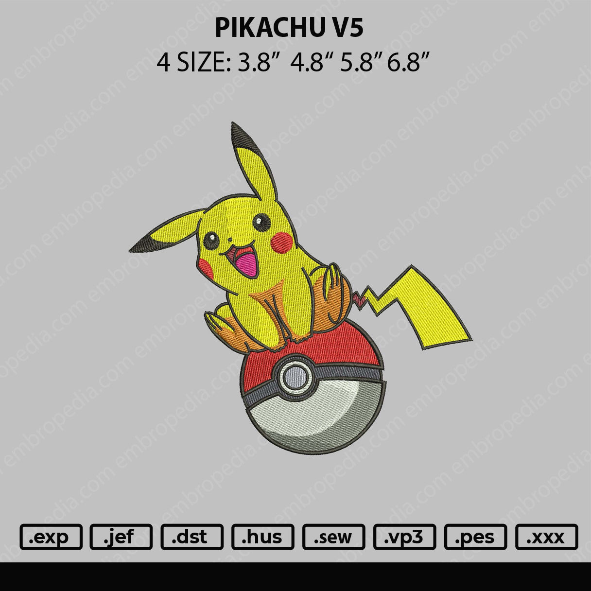 Pikachu V5 Embroidery File V5 Embroidery File 4 sizes